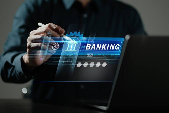 Bank building with AI network overlay